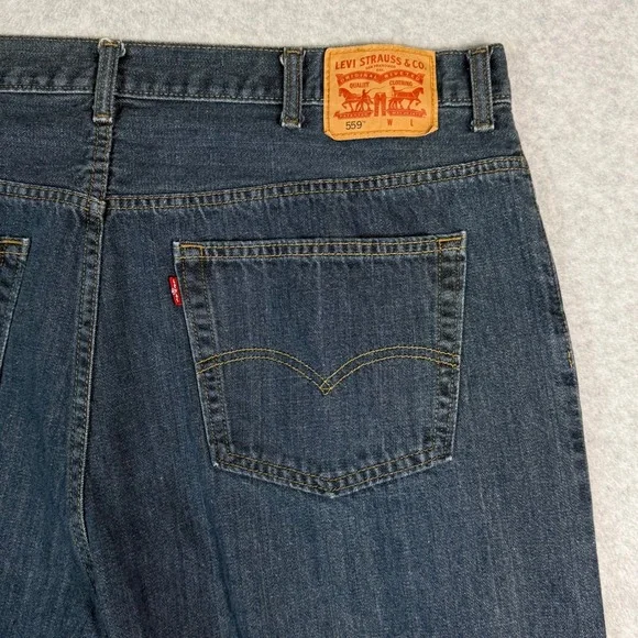 Levi's 559 Relaxed Straight Jeans Mens 42x27 Dark Wash Denim Blue Pants - Picture 14 of 16